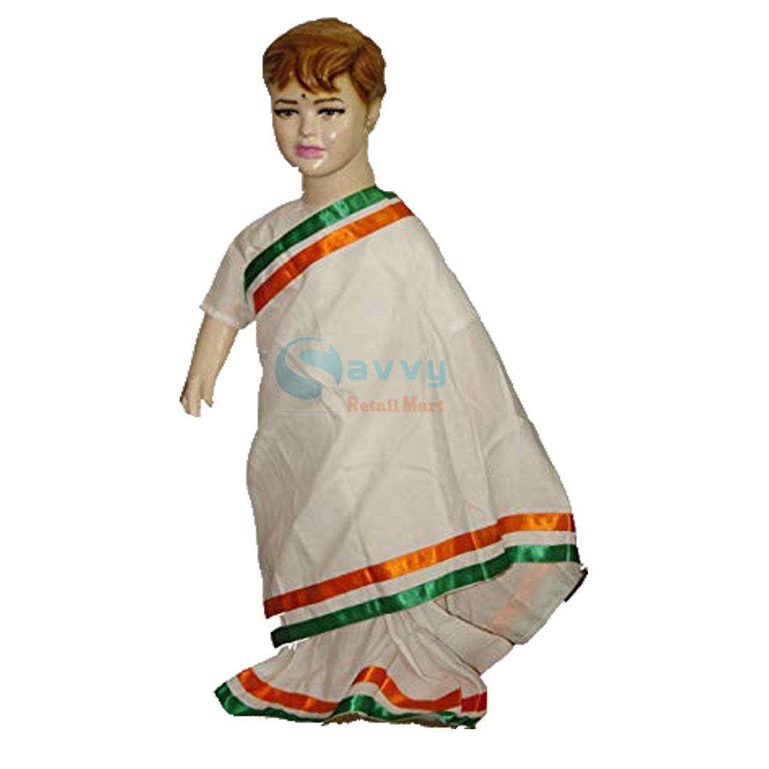 Kids White Readymade Saree With Red Blouse For Girls - EVERWILLOW - 3482411